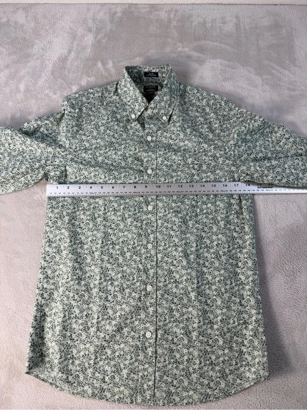 J.Crew Mens Casual Floral Button Down Shirt S Green Slim Untucked Flex Washed